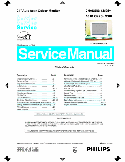 Philips 201B Philips 201B (business class) monitor
service manual(pdf)